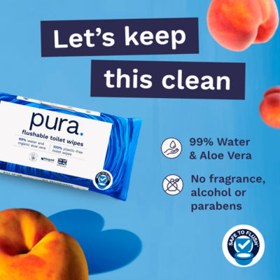 Pura flushable toilet wipes 40 wipes, UK version