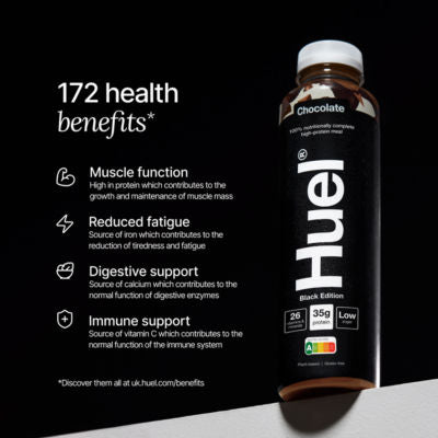 Huel Black Edition Chocolate meal replacement 500ml, imported from the UK