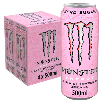 Monster Ultra Strawberry Zero 4x500ml, imported from the UK