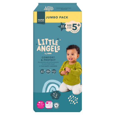 ASDA LITTLE ANGELS by ASDA by Comfort & Protect Size 5+ 12-17kg 26-38lbs 64 Nappies- Buy online at McGrocer