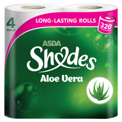 ASDA ASDA Shades Rouleaux de papier toilette matelassés à l'Aloe Vera 4 rouleaux longue durée - Achetez en ligne sur McGrocer
