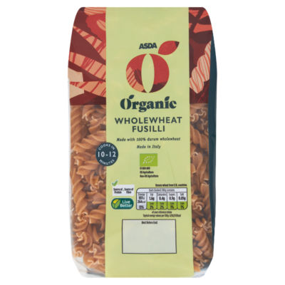 ASDA organic wholewheat fusilli pasta 500g - British product