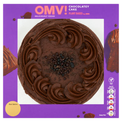 Vegan chocolatey cake slice with brownie fudge pieces - British product