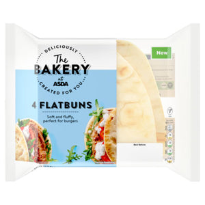 ASDA 4 Flatbuns Plain Flatbread Buns 300g