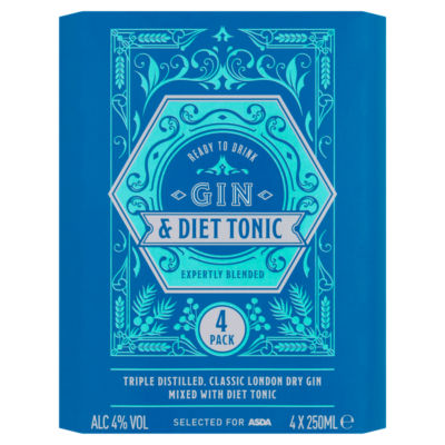 ASDA gin and diet tonic 4 x 250ml cans - British product