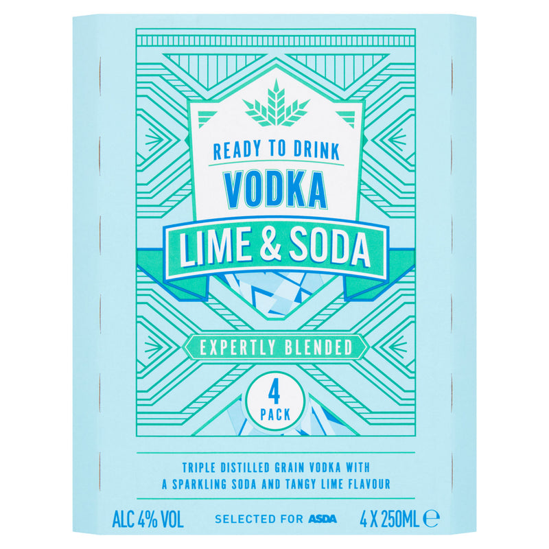 ASDA Vodka Lime and Soda Mixers 4x250ml - British product
