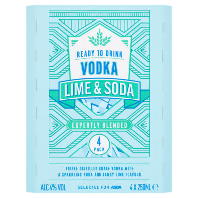 ASDA Vodka Lime and Soda Mixers 4x250ml - British product
