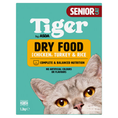 ASDA Tiger senior dry cat food with chicken turkey and rice 1.2kg - British product