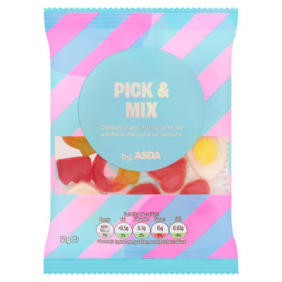 ASDA Pick & Mix 50g assorted fruit sweets, imported from the UK