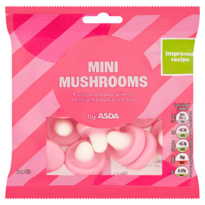ASDA mini mushroom foam sweets 50g, imported from the UK