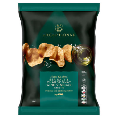 Asda hand cooked crisps sea salt and chardonnay wine vinegar 150g, imported from the UK