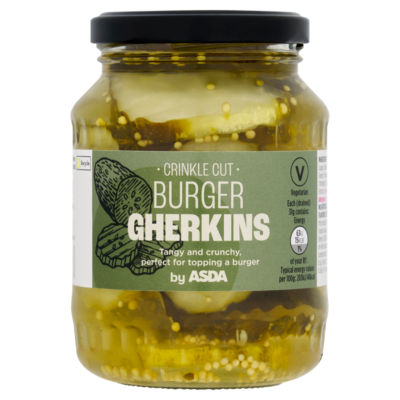 ASDA Crinkle Cut Gherkins 340g Jar Container - British product