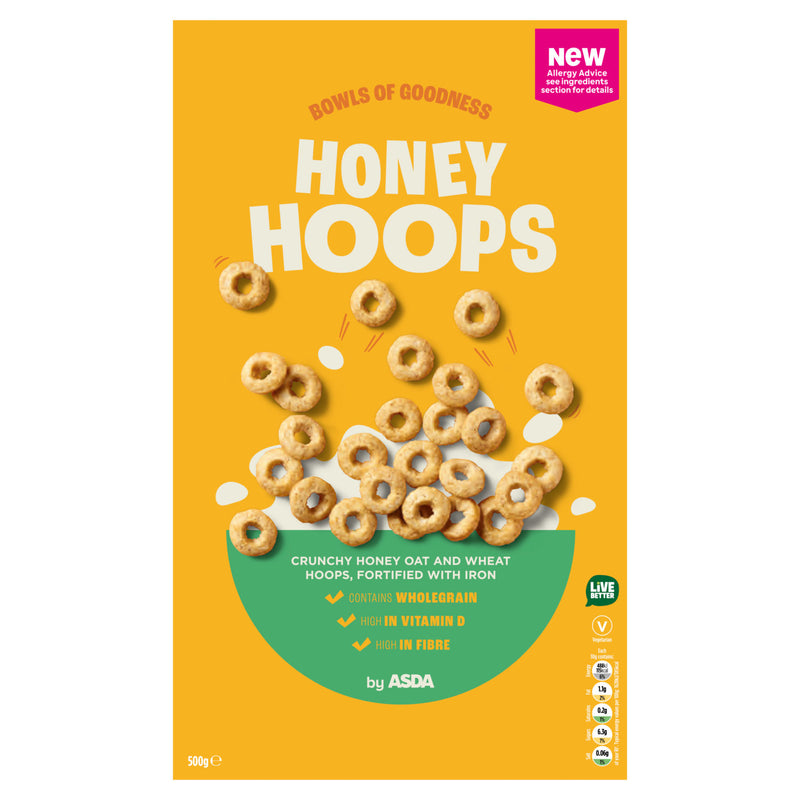 ASDA Honey Hoops wholegrain cereal 500g (British brand)