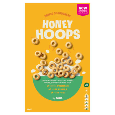 ASDA Honey Hoops wholegrain cereal 500g (British brand)