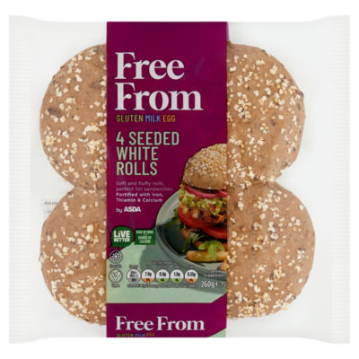 Free From by Asda seeded white rolls 260g - British product
