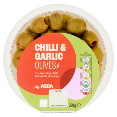 ASDA Chilli & Garlic Olives 250g (British brand)