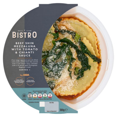 Bistro by ASDA beef shin mezzaluna pasta 380g, UK version