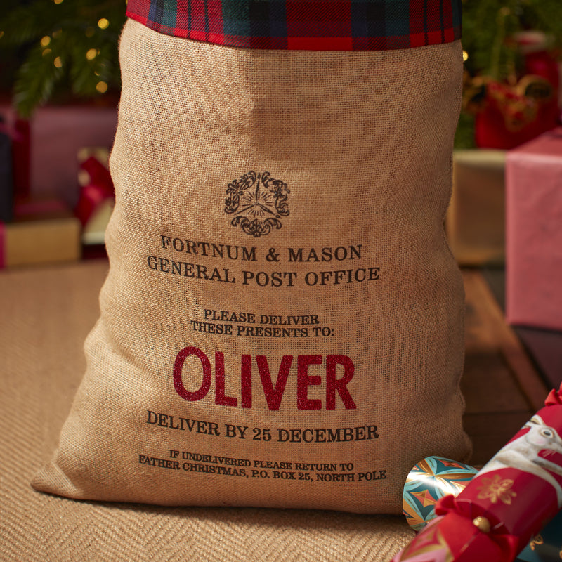 Fortnum & Mason personalised tartan hessian Santa sack medium (British brand)