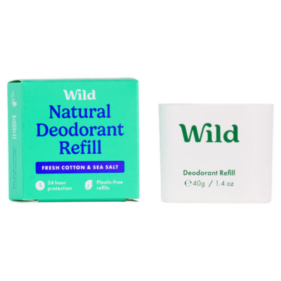 Wild Fresh Cotton & Sea Salt deodorant refill 40g, imported from the UK