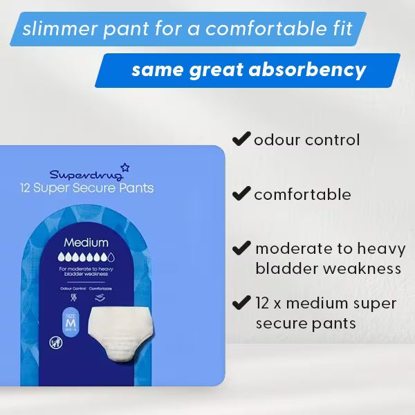 Superdrug Super Incontinence Pants Medium x12 (British brand)