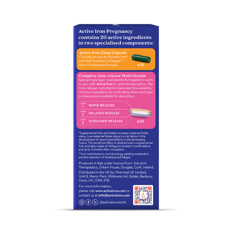Active Iron pregnancy supplement 30 tablets and 30 capsules (British brand)