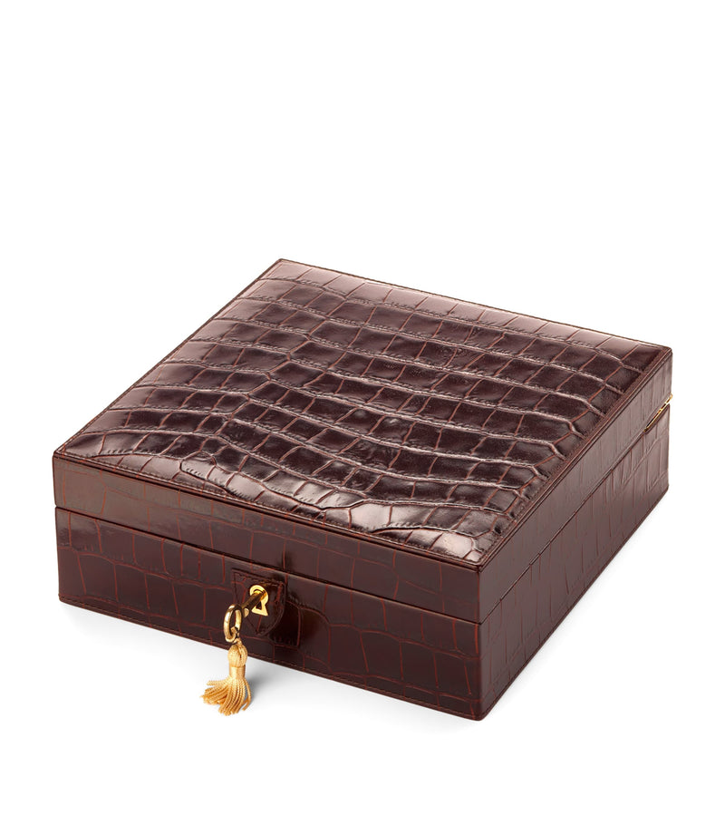 Aspinal Of London croc-embossed leather watch roll - British product