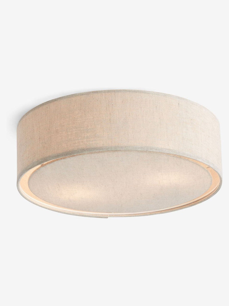 Malvern oatmeal flush ceiling light with linen shade, UK version