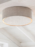 Malvern oatmeal flush ceiling light with linen shade, UK version