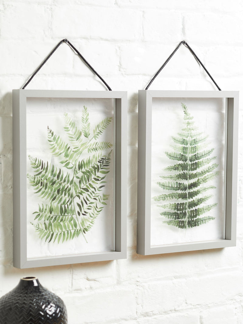 Green Floating Botanical Hanging Wall Art Frames in Grey, Set of 2