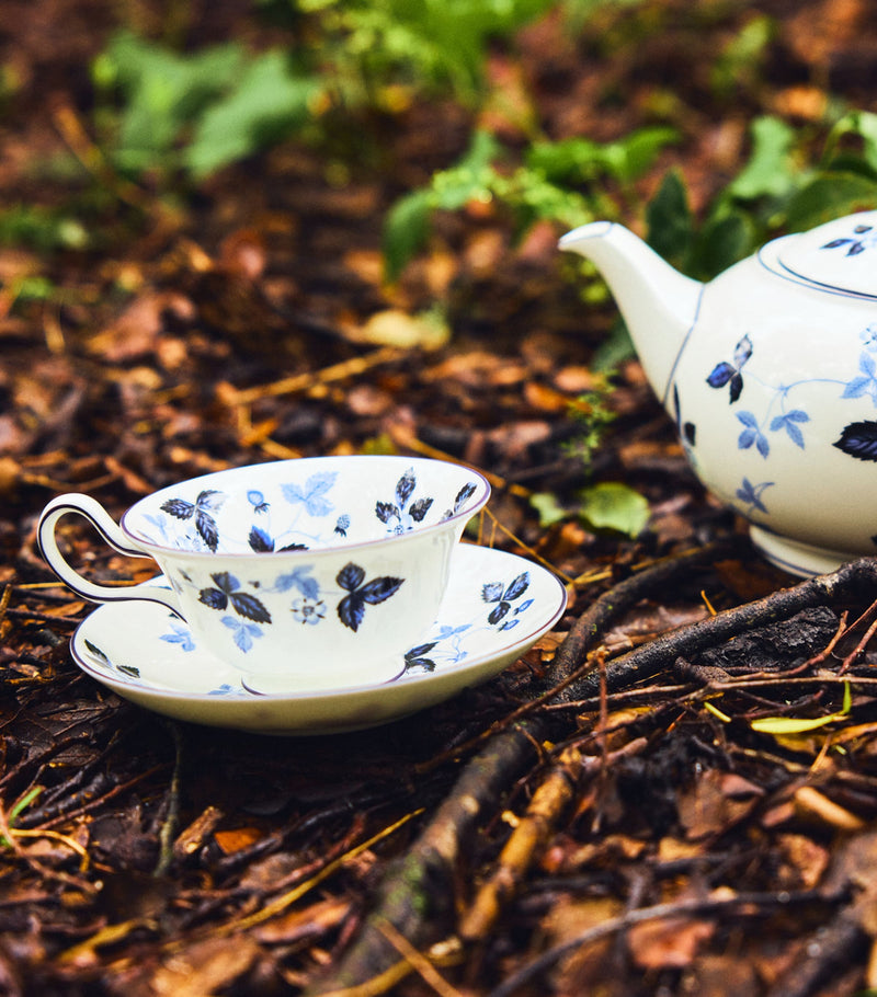 Wedgwood Wild Strawberry Inky Blue teacup and saucer (British brand)