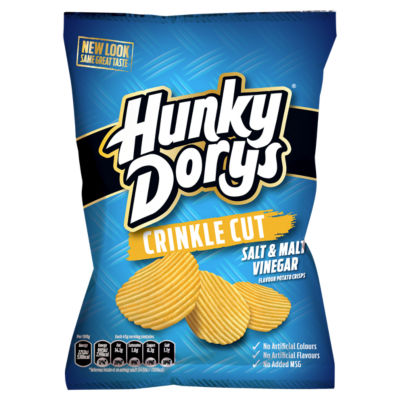 Hunky Dorys Salt & Malt Vinegar crinkle cut crisps 135g, imported from the UK
