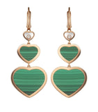 Chopard Happy Hearts drop earrings in 18k rose gold with malachite and moving diamond, UK version