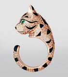 Boucheron rose gold diamond emerald leopard ring, UK version