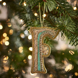 Fortnum's Eau de Nil embroidered alphabet Christmas decoration F 8cm - British product