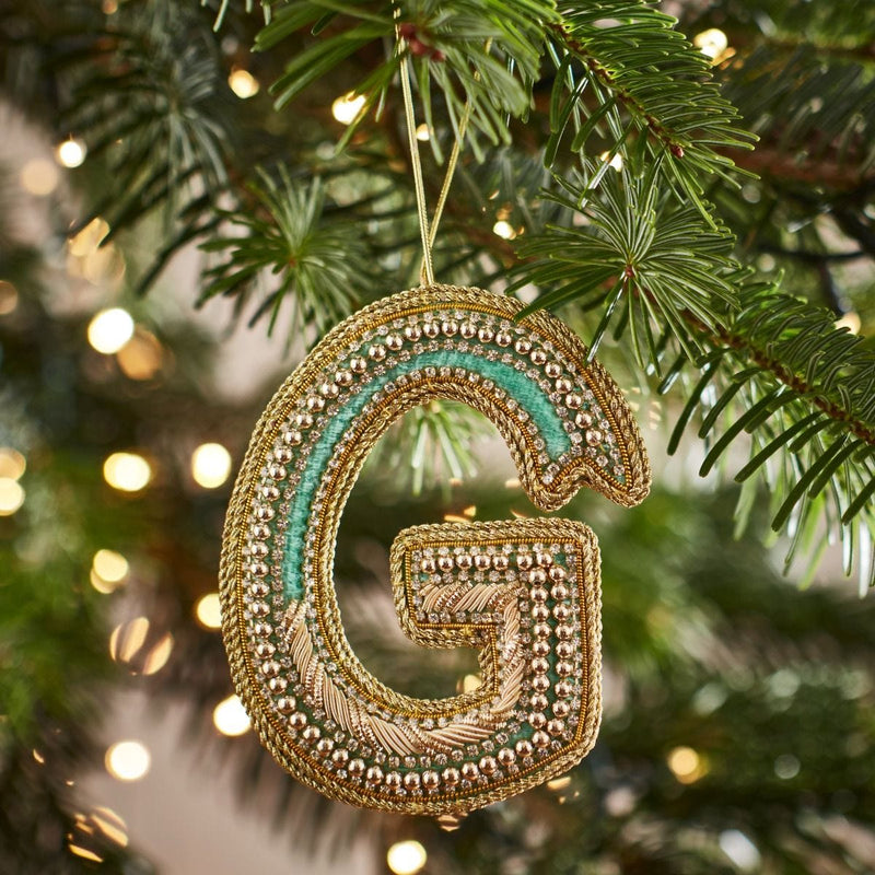 Fortnum's embroidered alphabet Christmas decoration letter G 8cm - British product