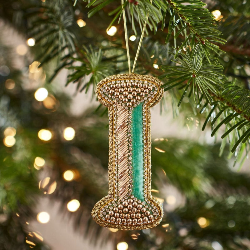 Fortnum's Eau de Nil embroidered letter I Christmas decoration (British brand)