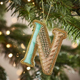 Fortnum's embroidered alphabet Christmas decoration letter N, eau de nil (British brand)
