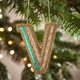 Fortnum's Eau de Nil embroidered alphabet V ornament 8cm, UK version