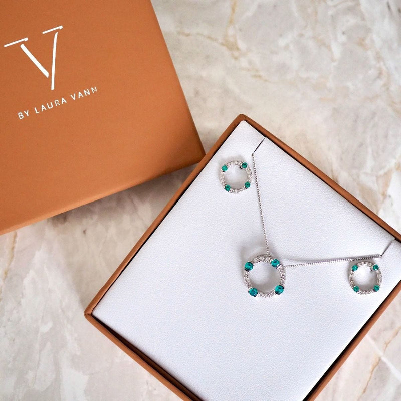 Laura Vann Luna pendant and earrings, rhodium plated sterling silver - British product
