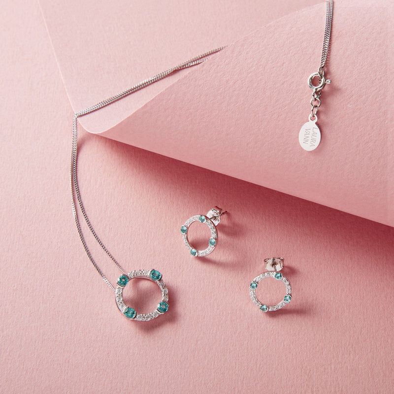 Laura Vann Luna pendant and earrings, rhodium plated sterling silver - British product