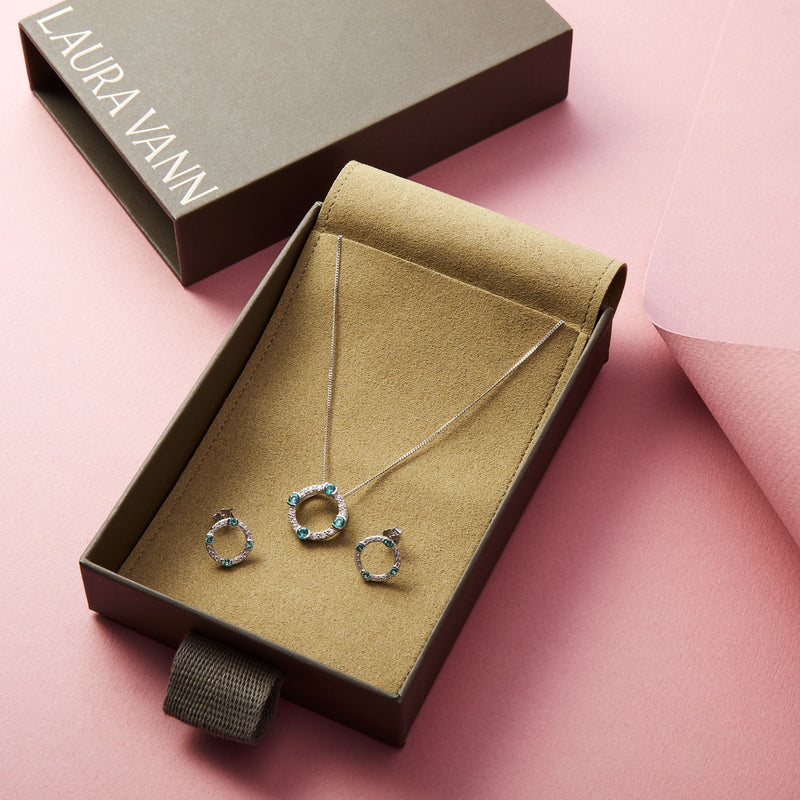 Laura Vann Luna pendant and earrings, rhodium plated sterling silver - British product