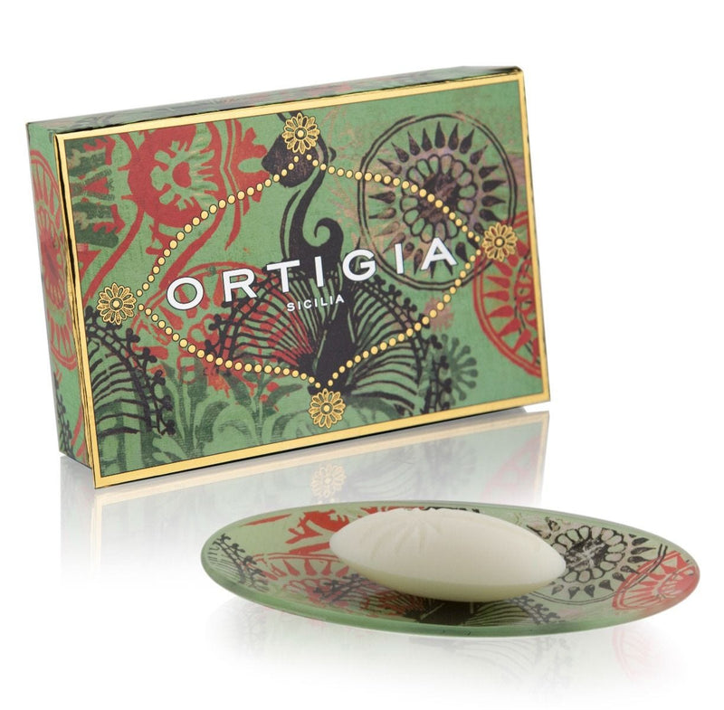 Ortigia Sicilia glass plate and soap set Fico d'India, UK version