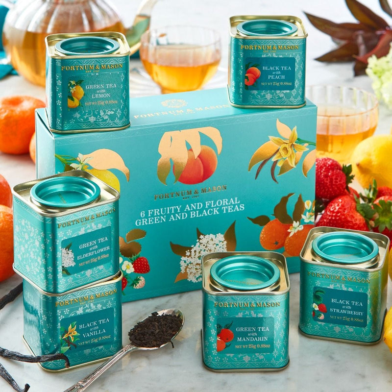 Scented tea caddy gift set, six 25g loose leaf teas - British product
