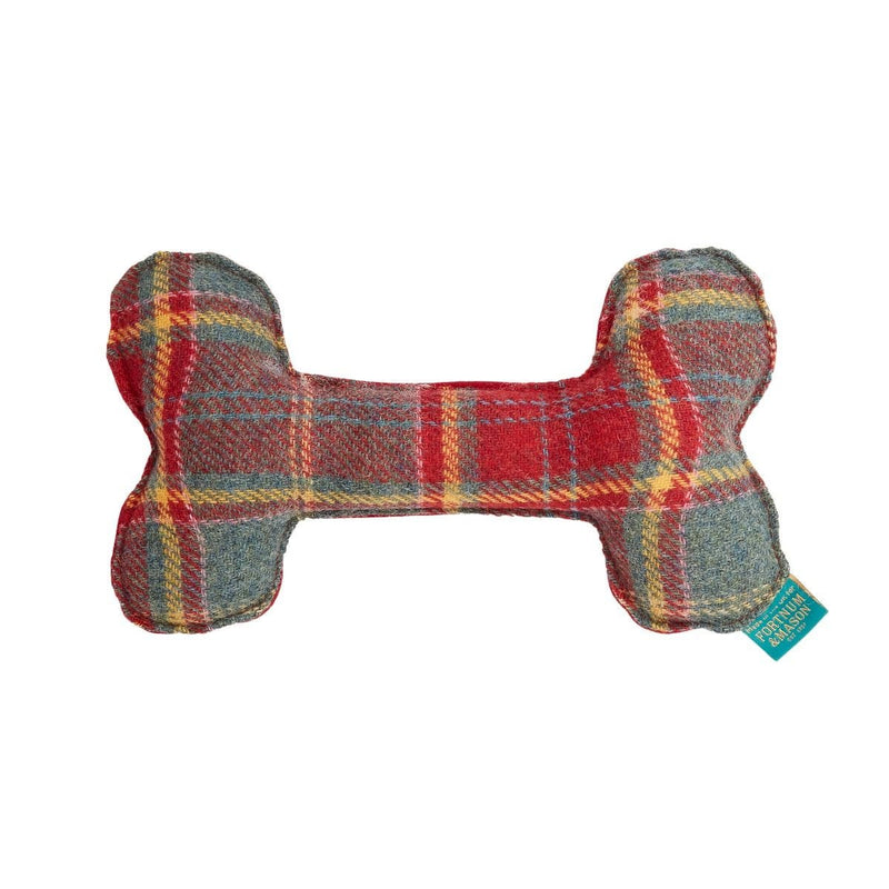 Fortnum's red tartan dog bone cushion, imported from the UK