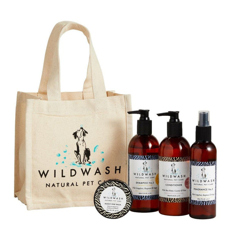 WildWash natural dog grooming gift set, imported from the UK