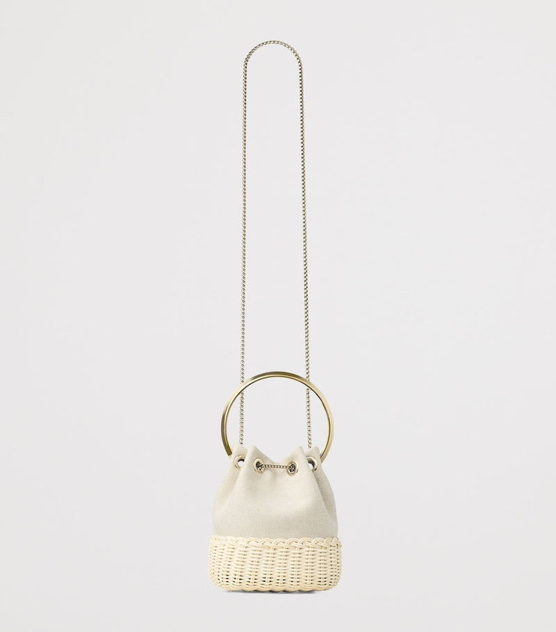 Jimmy Choo Bon Bon canvas and raffia top-handle bag, UK version