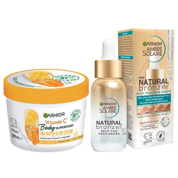 Garnier Glow Duo Self Tan Drops Body Cream Bundle, UK version