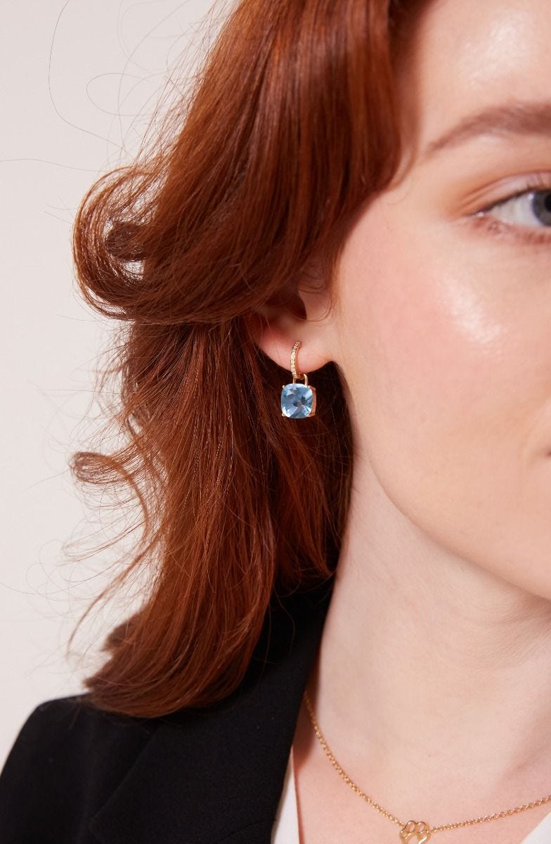Kiki McDonough blue topaz cushion drops in 18ct white gold (British brand)