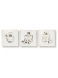Set of three white perfume bottle canvas art prints 30x30x3cm - British product