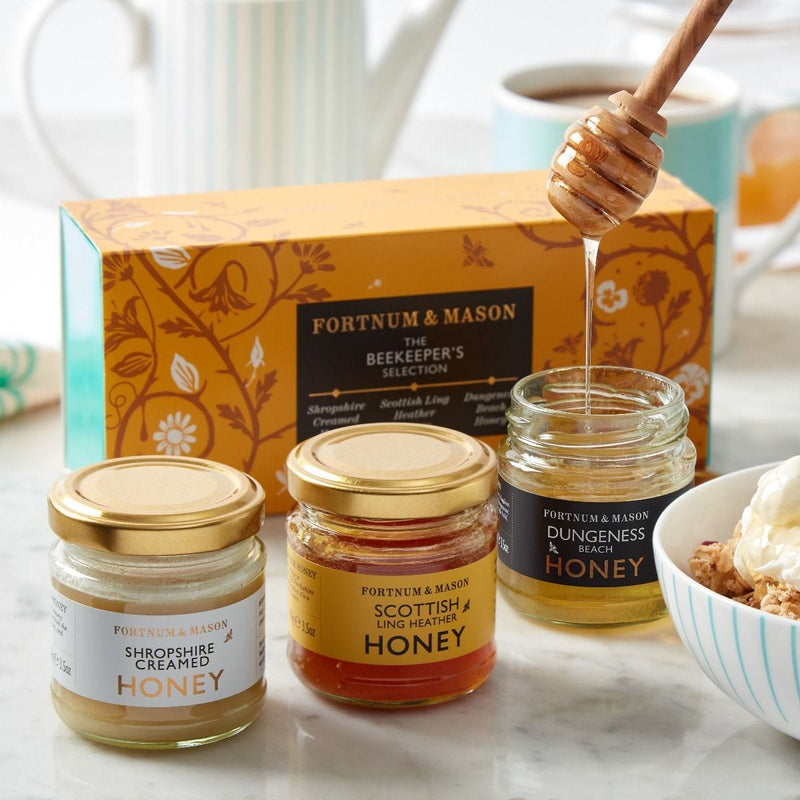 Beekeeper's honey gift pack with three 100g jars, imported from the UK
